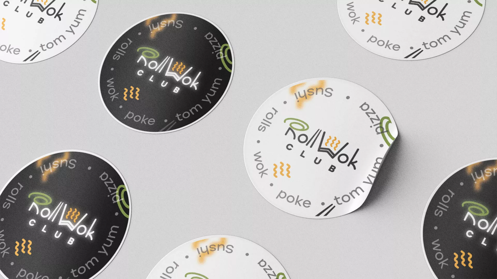 Разработка наклеек для суши-бара «Roll Wok Club» в Нижнем Новгороде
